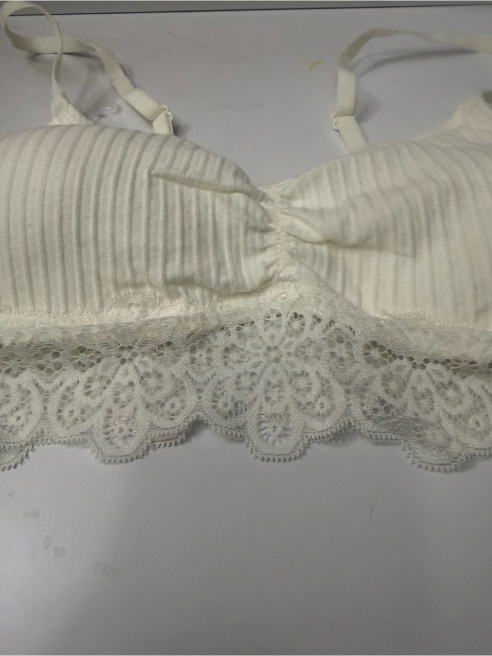 Ribbed Lace Trim Bralette in Ivory - Picture 3 of 7